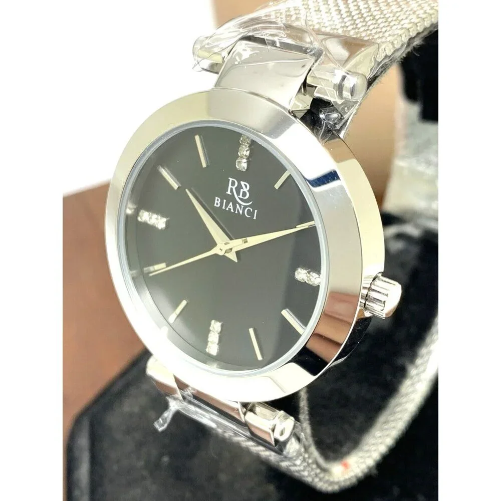 Roberto Bianci Women's Watch RB0401 Black Dial Quartz Gemmed Silver Steel 34mm